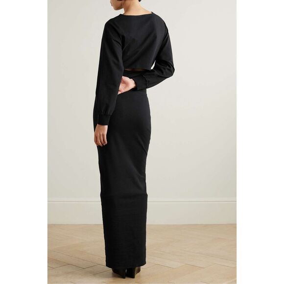 NWT AWAKE Mode Button Front Cutout Organic Cotton-Jersey Maxi Dress Black Small - Picture 3 of 11